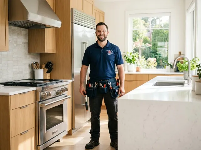 Appliance Repair Hero technician in a Apple Springs, TX kitchen after an appliance repair
